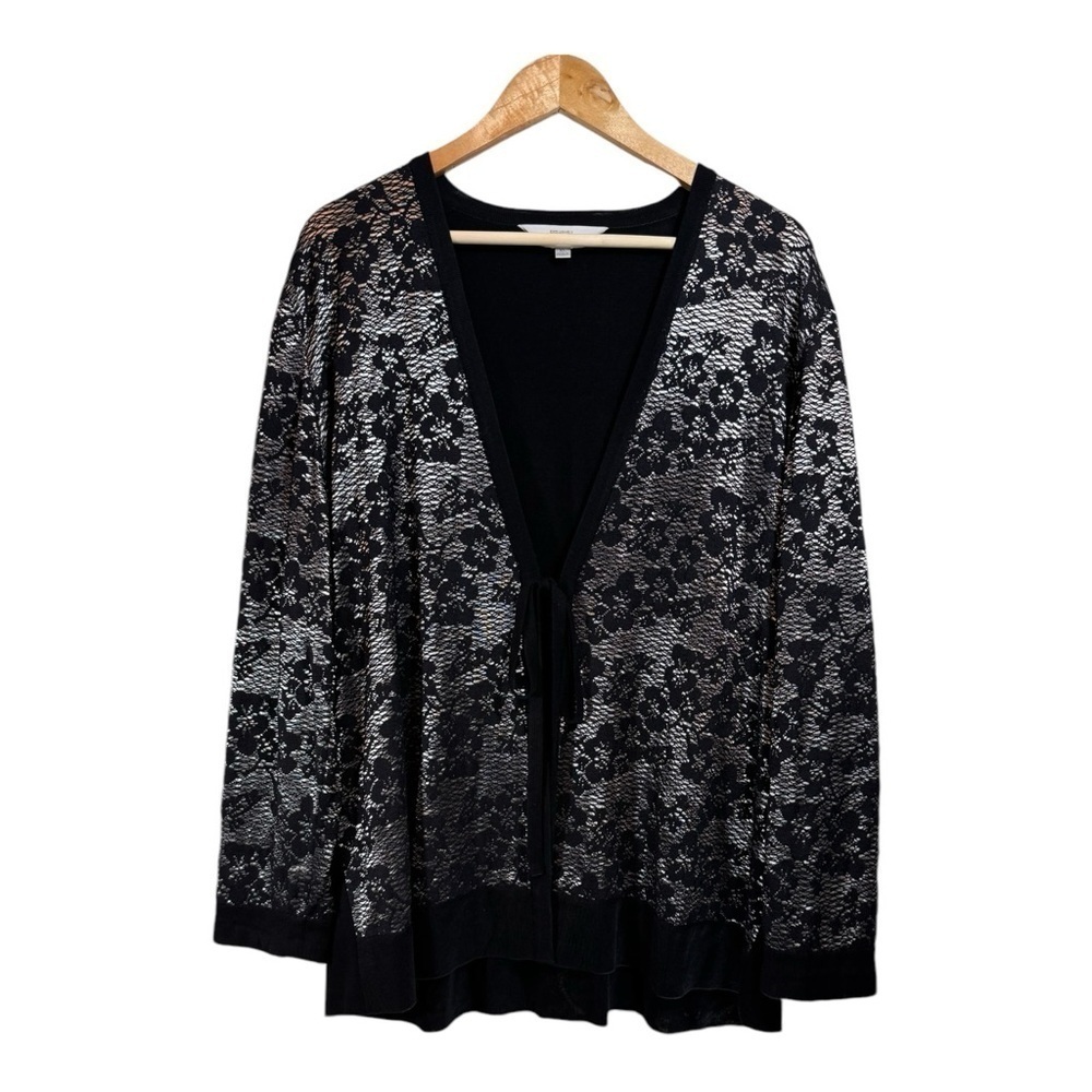 Misook Lace Front Cardigan in Black and Silver
